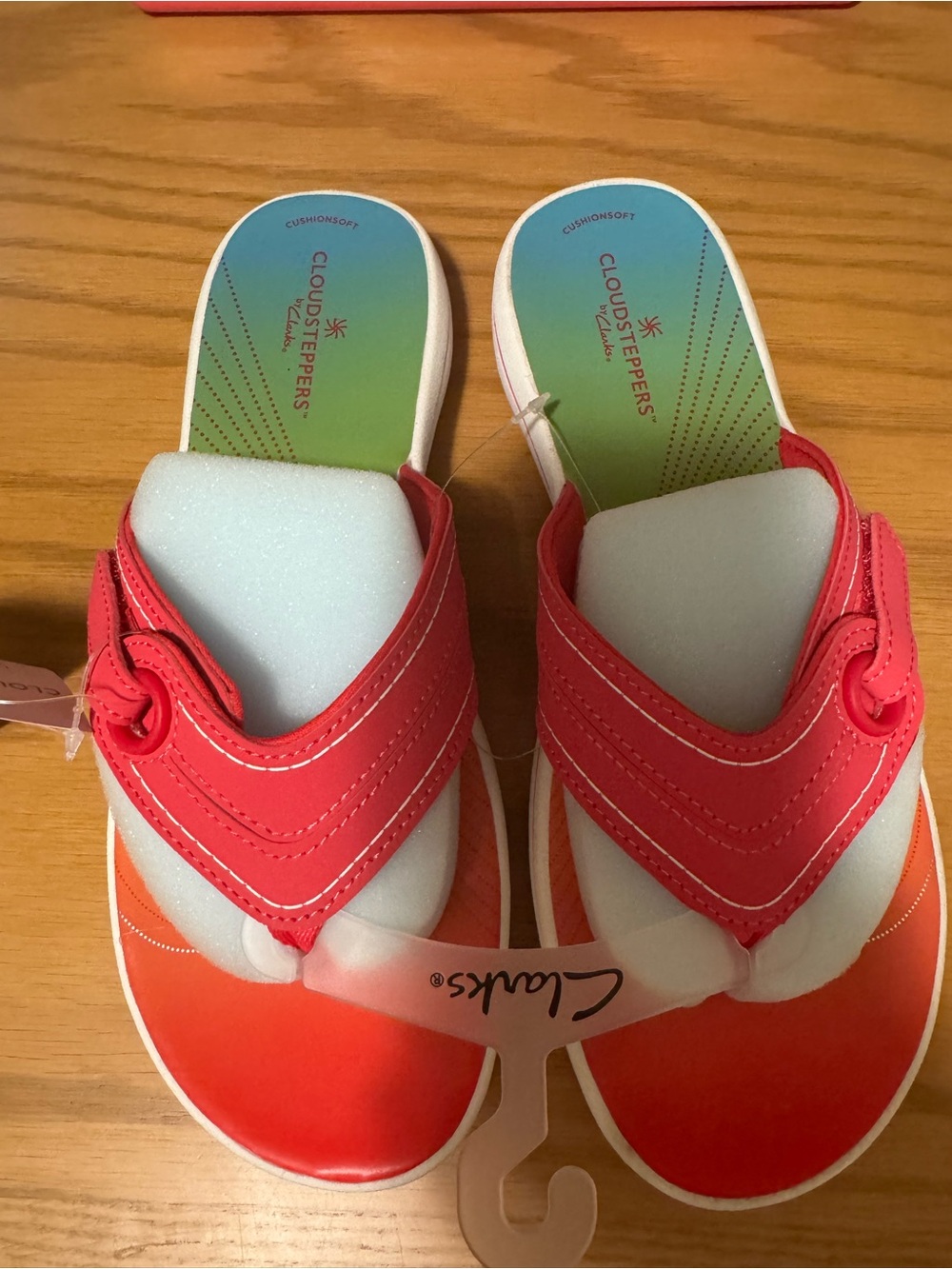 Clarks Coral Red Thong Sandals with Buckle
